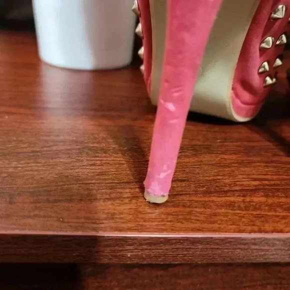 Studded red Peep toe booties.  Size 10 - Picture 7 of 11